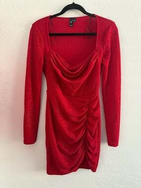 Windsor Mary Glitter Long Sleeve Mini Dress Red